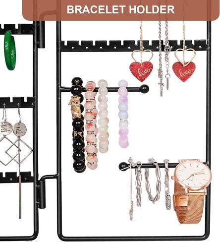 FACULX Jewelry Earring Organizer Stand, 5 Tier Necklace and Bracelet Holder with Wooden Tray Storage Organizers Jewelry Display Stand (Black+ Walnut) in Saudi Arabia