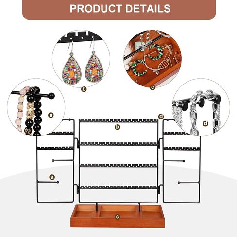 FACULX Jewelry Earring Organizer Stand, 5 Tier Necklace and Bracelet Holder with Wooden Tray Storage Organizers Jewelry Display Stand (Black+ Walnut) in Saudi Arabia
