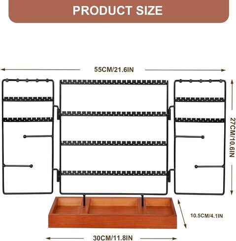 FACULX Jewelry Earring Organizer Stand, 5 Tier Necklace and Bracelet Holder with Wooden Tray Storage Organizers Jewelry Display Stand (Black+ Walnut) in Saudi Arabia