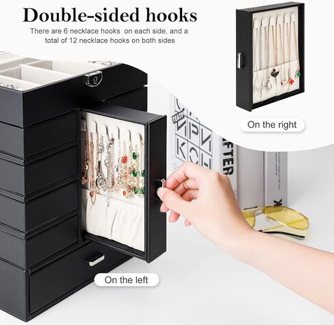 صندوق مجوهرات هومدي مكون من 6 طبقات، 10 أدراج، منظم مجوهرات كبير مع قفل، مرآة للخواتم والأقراط والقلائد والساعات والنظارات الشمسية، هدية للنساء والفتيات (أبيض) in Kuwait