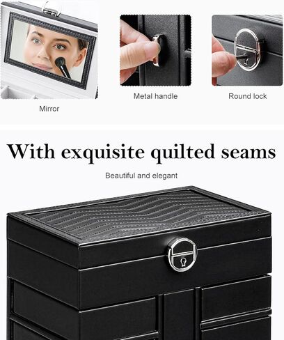 صندوق مجوهرات هومدي مكون من 6 طبقات، 10 أدراج، منظم مجوهرات كبير مع قفل، مرآة للخواتم والأقراط والقلائد والساعات والنظارات الشمسية، هدية للنساء والفتيات (أبيض) in Kuwait