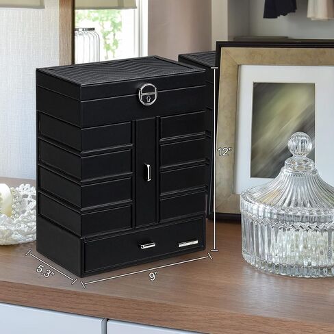 صندوق مجوهرات هومدي مكون من 6 طبقات، 10 أدراج، منظم مجوهرات كبير مع قفل، مرآة للخواتم والأقراط والقلائد والساعات والنظارات الشمسية، هدية للنساء والفتيات (أبيض) in Kuwait