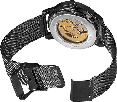 ساعة دينتيلي للرجال ذات هيكل عظمي كلاسيكية بأرقام رومانية Steampunk ساعة ميكانيكية يدوية ورياح للرجال (أزرق) in Kuwait