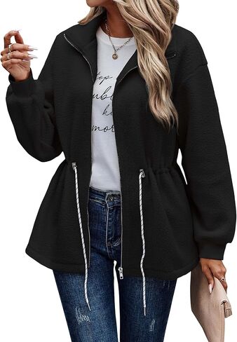 سترة صوف شيربا للسيدات من AOVDE - معطف كاجوال لخريف وشتاء 2023 بأكمام طويلة وسحاب كامل ودافئ للارتداء الخارجي in Kuwait