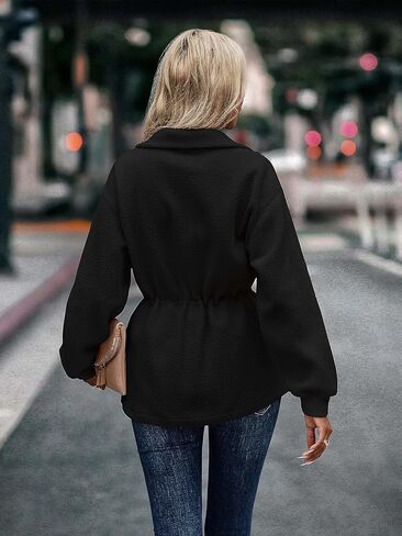 سترة صوف شيربا للسيدات من AOVDE - معطف كاجوال لخريف وشتاء 2023 بأكمام طويلة وسحاب كامل ودافئ للارتداء الخارجي in Kuwait