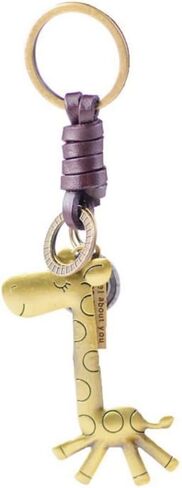 Key Chain Creative Cute Cartoon Giraffe Pendant retro woven Leather Keyring Women Men Birthday Friendship Gift Keychains for Girls Friends Son Daughter in Kuwait