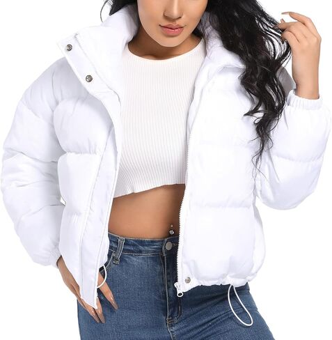 Hujoin Women's Quilted Jacket Puffer Jackets Drop Shoulder Padded Full Zip Outwear Coat in Kuwait