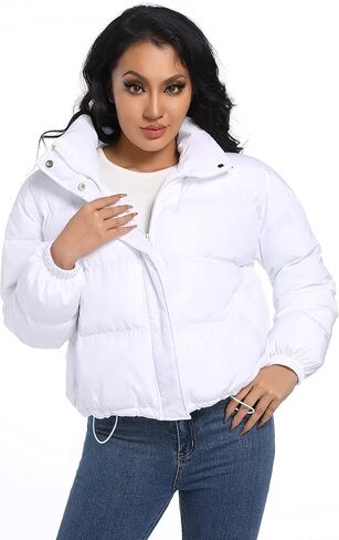Hujoin Women's Quilted Jacket Puffer Jackets Drop Shoulder Padded Full Zip Outwear Coat in Kuwait