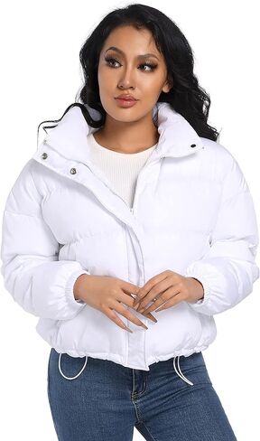 Hujoin Women's Quilted Jacket Puffer Jackets Drop Shoulder Padded Full Zip Outwear Coat in Kuwait