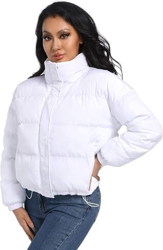 Hujoin Women's Quilted Jacket Puffer Jackets Drop Shoulder Padded Full Zip Outwear Coat in Kuwait