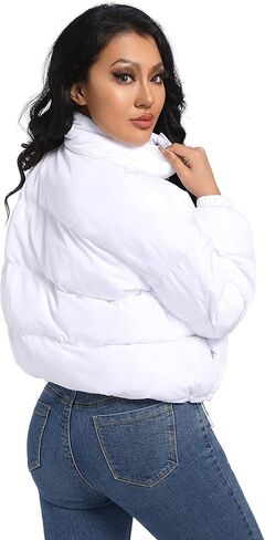 Hujoin Women's Quilted Jacket Puffer Jackets Drop Shoulder Padded Full Zip Outwear Coat in Kuwait