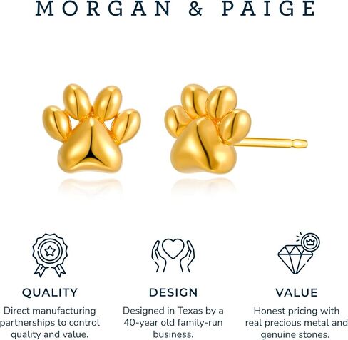 MORGAN & PAIGE Dainty Sterling Silver Stud Earrings, Butterfly or Dog Paw, Everyday Jewelry for Women, Teens, Real 14K Yellow Gold or Rhodium Plated in Saudi Arabia