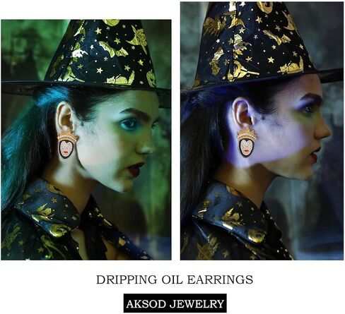 Aksod Halloween Pumpkin Earrings Crystal Dripping Oil Earrings Studs Cute Sparkly Enamel Pumpkin Earrings Halloween Costume Party Jewelry for Women and Girls in Saudi Arabia