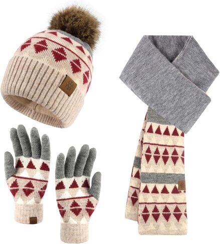 HH HOFNEN Winter Beanie Hat Scarf Touchscreen Gloves Set Warm Knitted Hat Scarves 3 Pcs Fleece Lined Skull Cap for Women in Kuwait