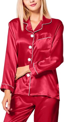 بيجامة VickyBelle للسيدات من الحرير والساتان ملابس نوم مكونة من قطعتين ملابس نوم بأزرار سفلية من Pj in Kuwait