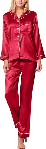 بيجامة VickyBelle للسيدات من الحرير والساتان ملابس نوم مكونة من قطعتين ملابس نوم بأزرار سفلية من Pj in Kuwait