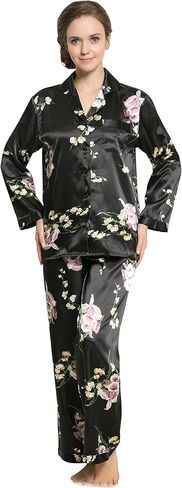 طقم بيجامة نسائية من الساتان الفاخر بأكمام طويلة من Lavenderi in Kuwait