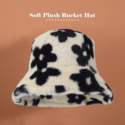 Winter Soft Faux Fur Plush Bucket Hat, Lovely Fisherman Cap, Fashion Outdoor Thick Warm Sun Cap for Women in Kuwait