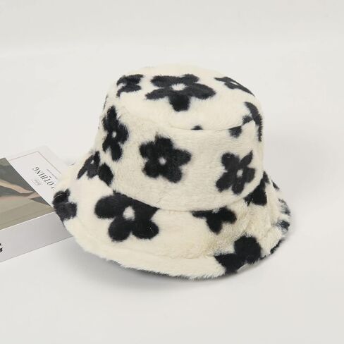 Winter Soft Faux Fur Plush Bucket Hat, Lovely Fisherman Cap, Fashion Outdoor Thick Warm Sun Cap for Women in Kuwait