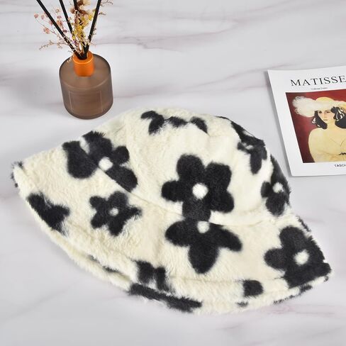 Winter Soft Faux Fur Plush Bucket Hat, Lovely Fisherman Cap, Fashion Outdoor Thick Warm Sun Cap for Women in Kuwait