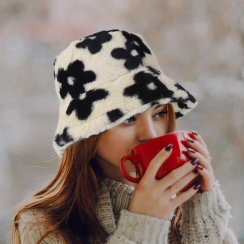 Winter Soft Faux Fur Plush Bucket Hat, Lovely Fisherman Cap, Fashion Outdoor Thick Warm Sun Cap for Women in Kuwait