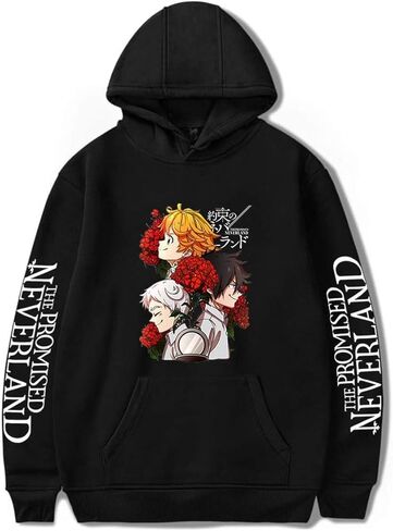 سويت شيرت بقلنسوة من Vivimeng The Promised Neverland الموسم 2 بطباعة ثنائية الأبعاد فضفاضة للجنسين من البوليستر الدافئ بقلنسوة in Kuwait