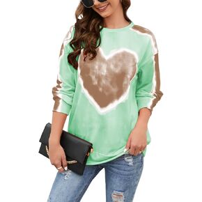 Famulily Women's Tie Dye Sweatshirt Long Sleeves Heart Print Shirt Crew Neck Comfy Top S-2X-Large in Saudi Arabia