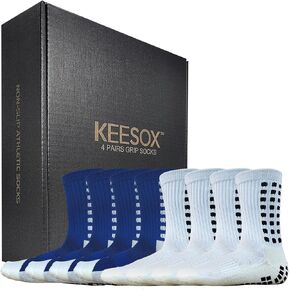KEESOX 4 أزواج جوارب كرة قدم مضادة للانزلاق/جوارب كرة السلة غير قابلة للانزلاق/جوارب رياضية ذات قبضة رياضية