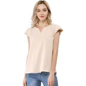 Allegra K Women's Work Business Casual Plain Cap Sleeve Blouse Top