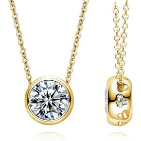 CannyCat 2 carat Moissanite Bezel Pendant Necklace for Women D color VVS Brilliant Round Cut Moissanite Necklaces Platinum Plated Sterling Silver Lab Created Diamond Chain Engagement Anniversary Promise Christmas Birthday Gift
