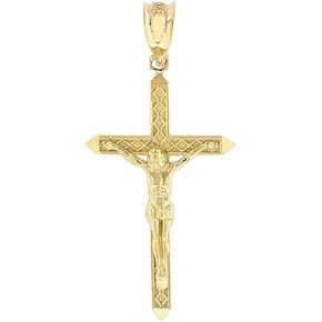 قلادة من الذهب الأصفر عيار 14 قيراط مقاس 1-1/4 بوصة بقلادة صليب المسيح - اختيار طول سلسلة رولو أو سحر فقط in Kuwait