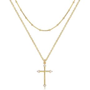 GDCOIN Layered Gold Cross Necklace for Women 18K Gold Plated Faith Necklace Cubic Zirconia Cross Pendant Dainty Rope Cross Chain Necklace Prayer Religious Jewelry Gift for Women Girls