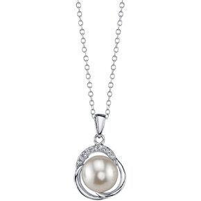 The Pearl Source Freshwater Cultured Pearl Pendant for Women Flower Necklace with Sterling Silver and Cubic Zirconia