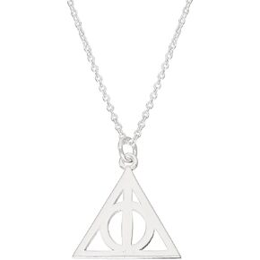 Harry Potter Jewelry for Women, Sterling Silver Deathly Hallows Pendant Necklace, 18" Chain