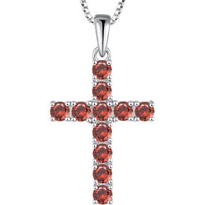YL Women's Cross Necklace 925 Sterling Silver Halo Crucifix Pendant Gemstones Criss Jewelry