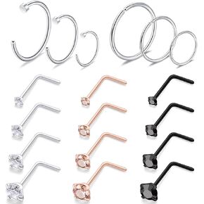 Ocptiy 22G 20G 18G حلقات الأنف ترصيع 316L الفولاذ الجراحي الماس الأنف الدائري هوب L على شكل تشيكوسلوفاكيا الأنف الأنف ثقب المجوهرات للرجال النساء الفضة الأسود ارتفع الذهب in Kuwait