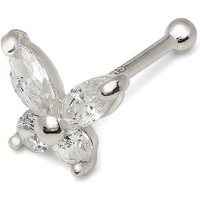 Jewelryweb - مسمار أنف فراشة CZ من الذهب الحقيقي عيار 14 قيراط - حلقة أنف 20 جرام - ثقب أنف - مسامير حلقات أنف - مسامير أنف شفافة in Kuwait