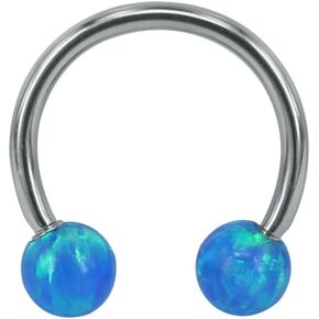 ZS 16G Opal Stainless Steel Horseshoe Circular Barbell Nose Hoop Ring Lip Helix Earrings Septum Ring