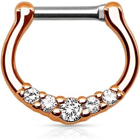 Amelia Fashion 16G Nose Septum/Ear Cartilage Clicker Ring 316L Surgical Steel 5 CZ Inlay (Choose Color) in Kuwait