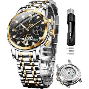 OLEVS Watches for Men Automatic Skeleton 5 Hands Mechanical Luxury Watch Classic Calendar Stainless Steel Waterproof Mens Wrist Watch in Kuwait