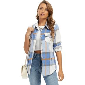 Aeslech Women's Flannel Plaid Shacket Jacket Fashion Button Down Long Sleeve Casual Shirt Shackets Fall Clothes for Women in Kuwait