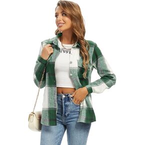 Aeslech Women's Flannel Plaid Shacket Jacket Fashion Button Down Long Sleeve Casual Shirt Shackets Fall Clothes for Women