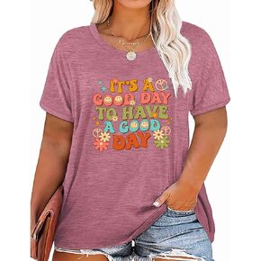Women's Plus Size T-Shirt Good Day Floral Funny Printed Summer Casual Cute Short Sleeve Tees Tops in Saudi Arabia