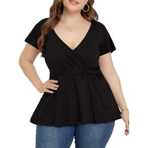 بلوزة نسائية Agmibrelr مقاس كبير بأكمام واسعة ورقبة على شكل حرف V عميقة وجذابة وبلوزة متأرجحة in Kuwait