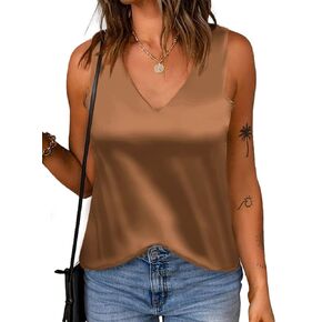 Blissshow Silky Satin Tank Tops for Women Elegant V Neck Sleeveless Work Office Camisole Summer Blouses