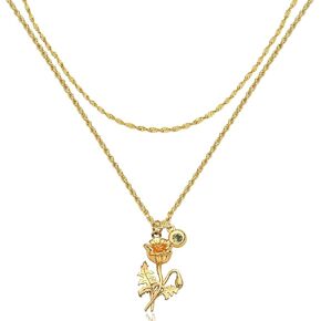 MEVECCO Gold Layered Everbloom Birth Flower Necklace Snowdrop Floral Pendant with Birthstone 18k Gold Vacuum Plated Custom Pendant Personalized Jewelry For Her in Kuwait