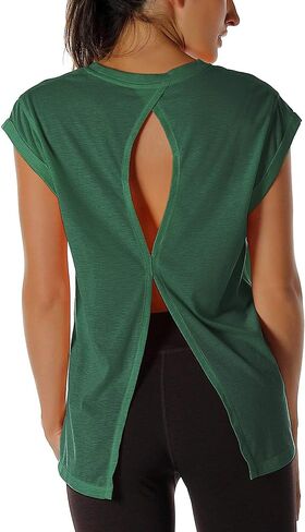 icyzone Open Back Workout Top Shirts - Yoga t-Shirts Activewear Exercise Tops for Women in Kuwait