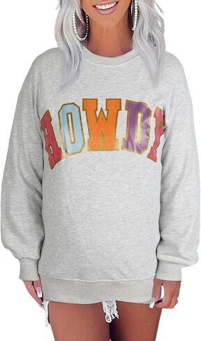 Rxozrxoz Womens Howdy Letter Print Sweatshirt Oversized Casual Crew Neck Long Sleeve Pullover Tops in Kuwait