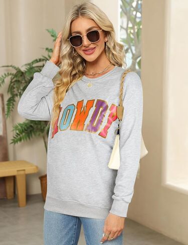 Rxozrxoz Womens Howdy Letter Print Sweatshirt Oversized Casual Crew Neck Long Sleeve Pullover Tops in Kuwait