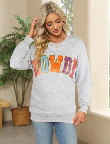 Rxozrxoz Womens Howdy Letter Print Sweatshirt Oversized Casual Crew Neck Long Sleeve Pullover Tops in Kuwait